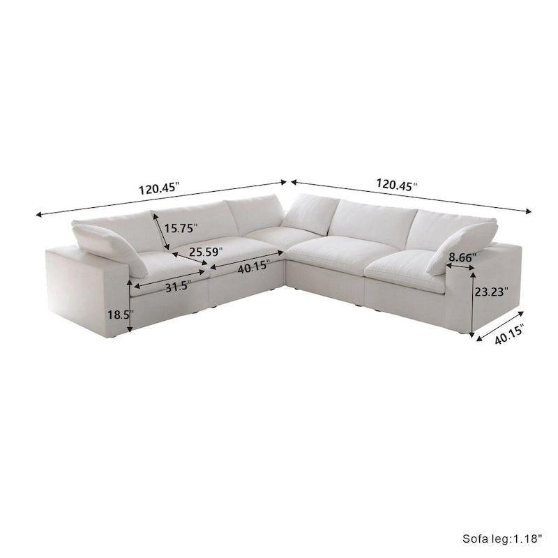 Living Room Sofa V-shaped Linen Modular Sofa Multiple Cushions Corner Couch