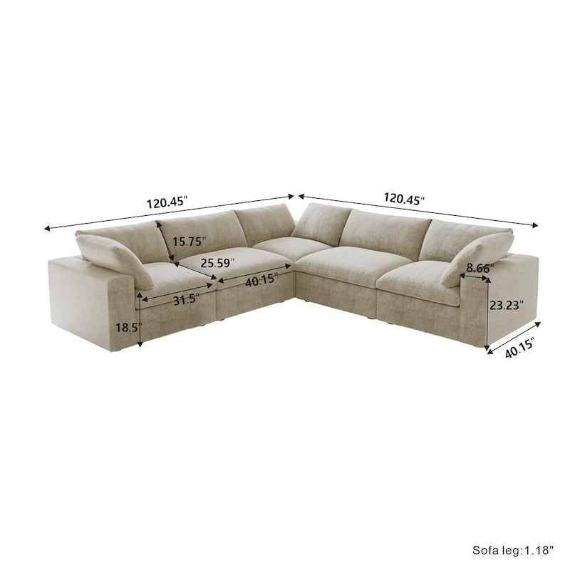 Living Room Sofa V-shaped Linen Modular Sofa Multiple Cushions Corner Couch
