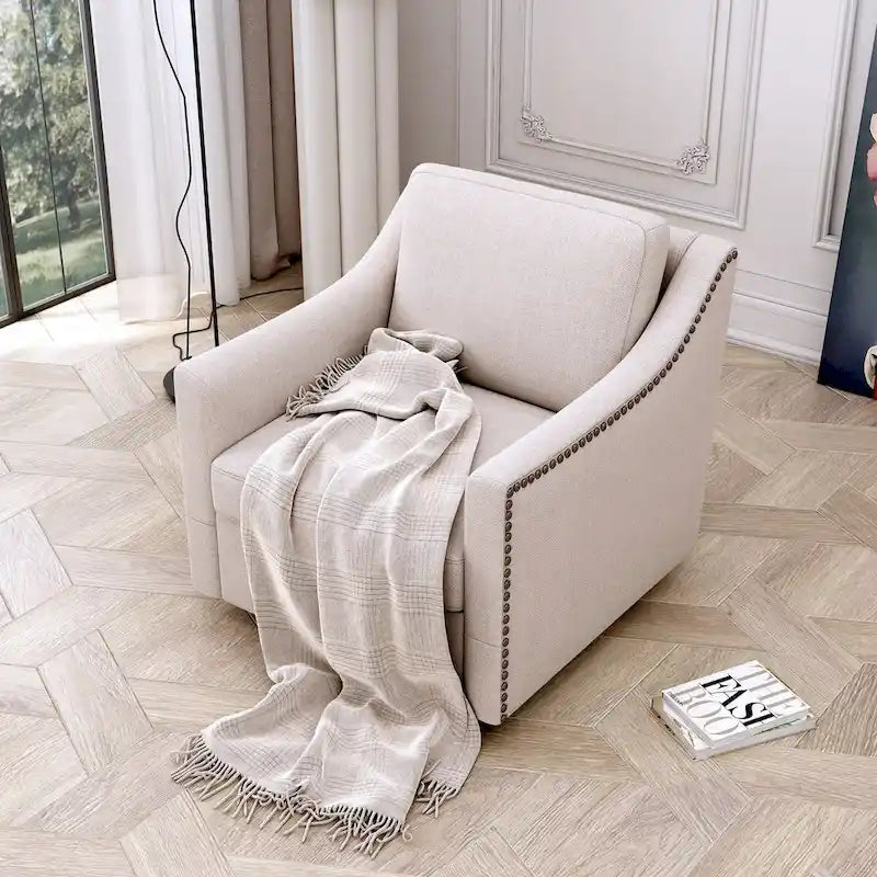 360-degree Swivel Accent Armchair Linen Blend Grey Modern Soft Velvet Material Ergonomics With Black Legs For Indoor Home