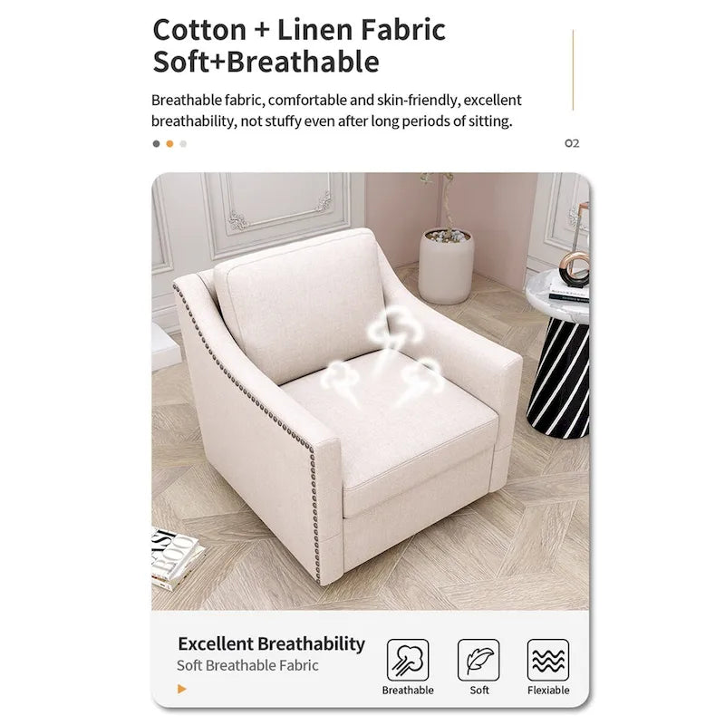 360-degree Swivel Accent Armchair Linen Blend Grey Modern Soft Velvet Material Ergonomics With Black Legs For Indoor Home