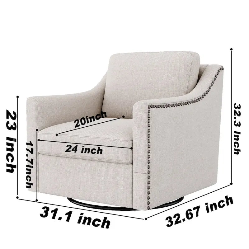 360-degree Swivel Accent Armchair Linen Blend Grey Modern Soft Velvet Material Ergonomics With Black Legs For Indoor Home