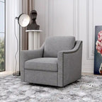 360-degree Swivel Accent Armchair Linen Blend Grey Modern Soft Velvet Material Ergonomics With Black Legs For Indoor Home