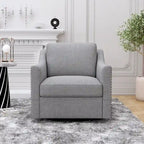 360-degree Swivel Accent Armchair Linen Blend Grey Modern Soft Velvet Material Ergonomics With Black Legs For Indoor Home