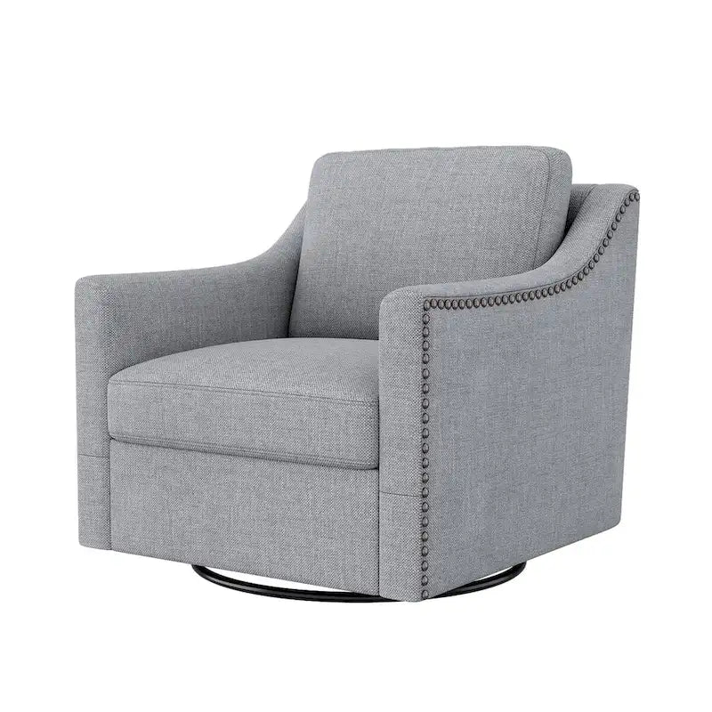 360-degree Swivel Accent Armchair Linen Blend Grey Modern Soft Velvet Material Ergonomics With Black Legs For Indoor Home