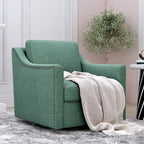 360-degree Swivel Accent Armchair Linen Blend Grey Modern Soft Velvet Material Ergonomics With Black Legs For Indoor Home