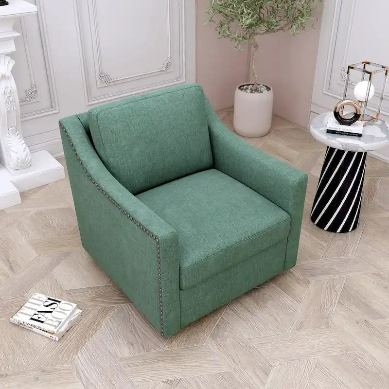 360-degree Swivel Accent Armchair Linen Blend Grey Modern Soft Velvet Material Ergonomics With Black Legs For Indoor Home
