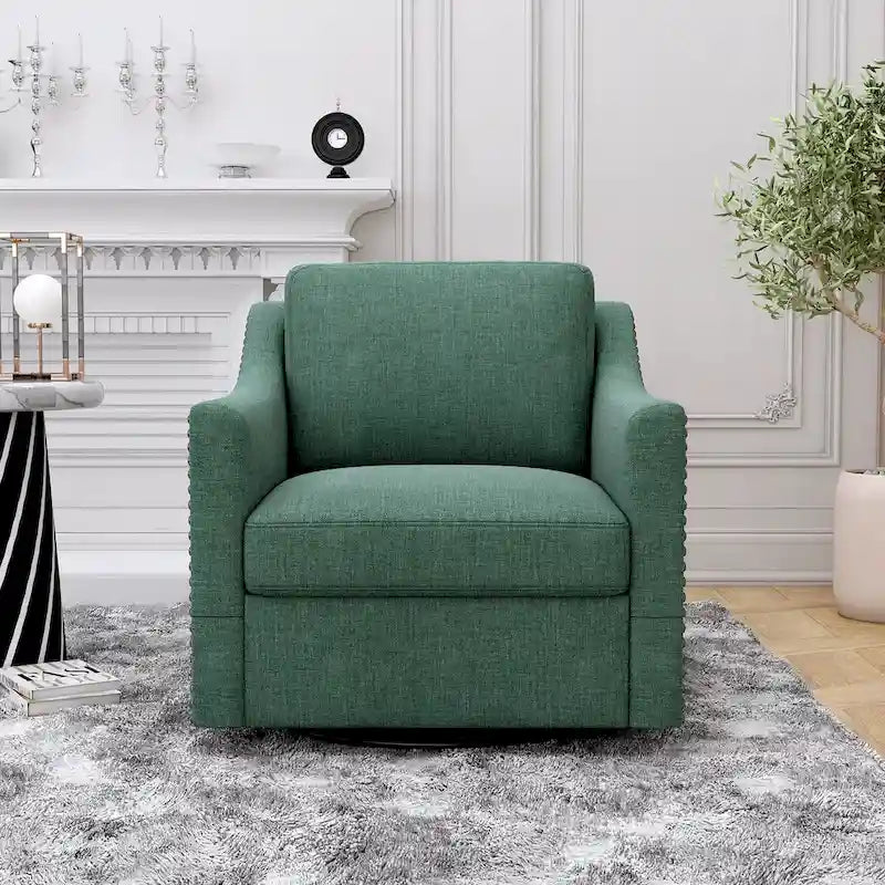360-degree Swivel Accent Armchair Linen Blend Grey Modern Soft Velvet Material Ergonomics With Black Legs For Indoor Home