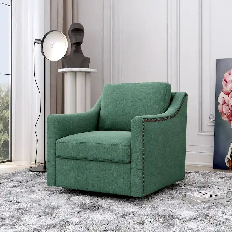 360-degree Swivel Accent Armchair Linen Blend Grey Modern Soft Velvet Material Ergonomics With Black Legs For Indoor Home