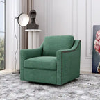 360-degree Swivel Accent Armchair Linen Blend Grey Modern Soft Velvet Material Ergonomics With Black Legs For Indoor Home