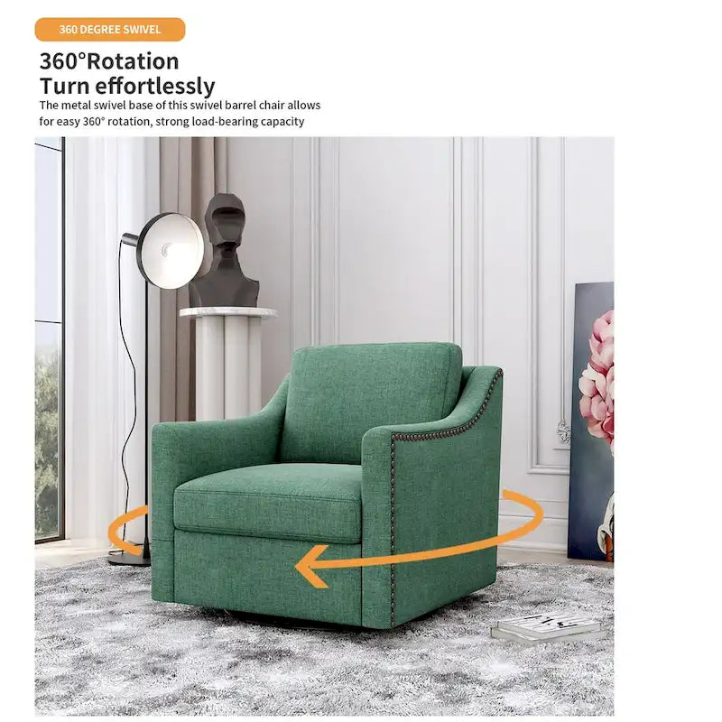 360-degree Swivel Accent Armchair Linen Blend Grey Modern Soft Velvet Material Ergonomics With Black Legs For Indoor Home