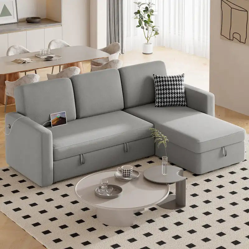Yaheetech L-Shaped Reversible Sectional Sofa with Pull Out Bed & Storage - 83x 57.5x33
