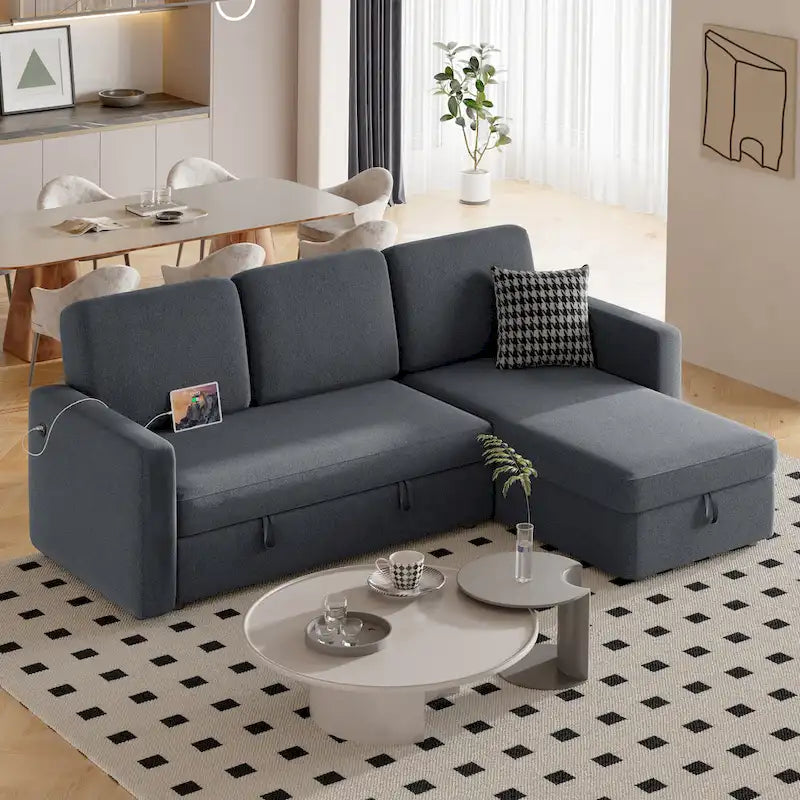 Yaheetech L-Shaped Reversible Sectional Sofa with Pull Out Bed & Storage - 83x 57.5x33