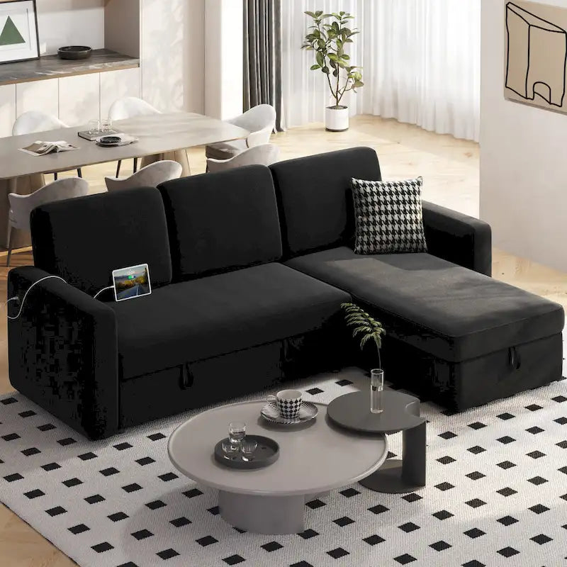 Yaheetech L-Shaped Reversible Sectional Sofa with Pull Out Bed & Storage - 83x 57.5x33