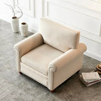 Linen Fabric Upholstered Sofa with Storage, 3-Seater Couch with Solid Wood Frame, Round Arms, and Removable Cushion Cover