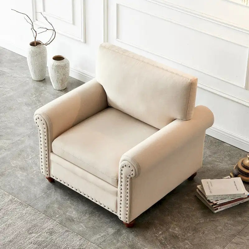 Linen Fabric Upholstered Sofa with Storage, 3-Seater Couch with Solid Wood Frame, Round Arms, and Removable Cushion Cover