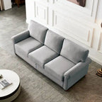 Linen Fabric Upholstered Sofa with Storage, 3-Seater Couch with Solid Wood Frame, Round Arms, and Removable Cushion Cover