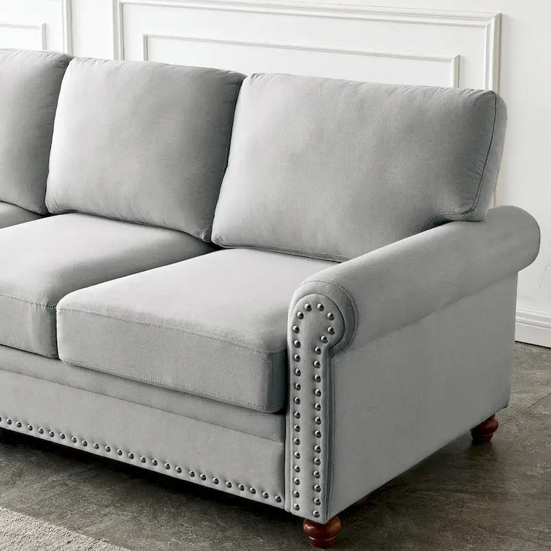 Linen Fabric Upholstered Sofa with Storage, 3-Seater Couch with Solid Wood Frame, Round Arms, and Removable Cushion Cover