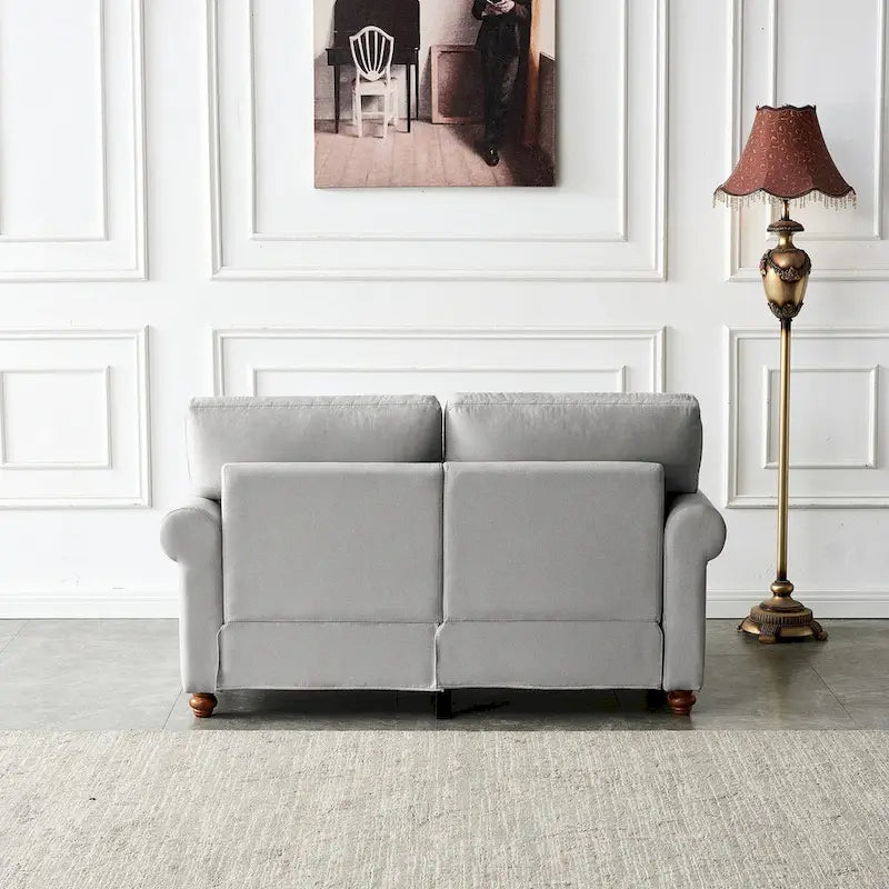 Linen Fabric Upholstered Sofa with Storage, 3-Seater Couch with Solid Wood Frame, Round Arms, and Removable Cushion Cover
