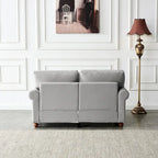 Linen Fabric Upholstered Sofa with Storage, 3-Seater Couch with Solid Wood Frame, Round Arms, and Removable Cushion Cover
