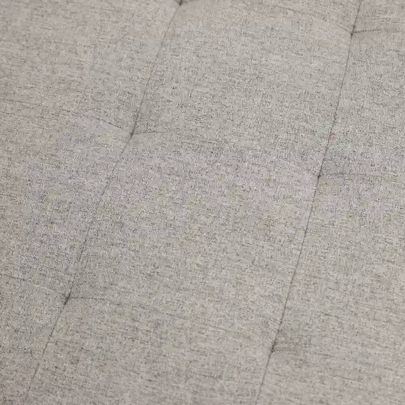 Tufted Round Cotton Linen Ottoman with Iron Frame