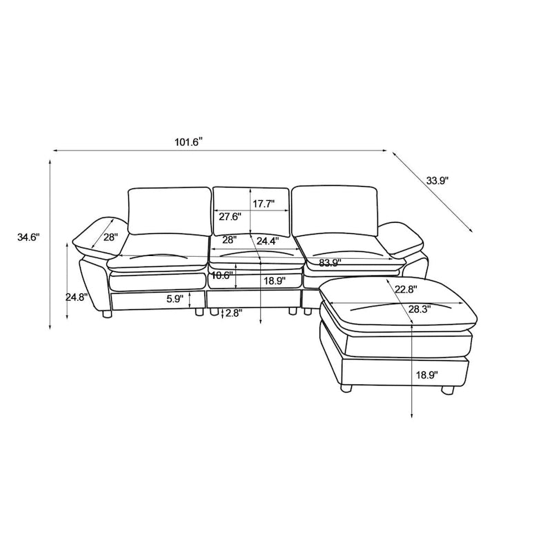 Modern dark three-seater sofa, polyester sofa sleeper, comfortable upholstered furniture for living room, apartment