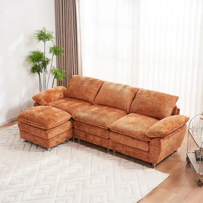 Modern dark three-seater sofa, polyester sofa sleeper, comfortable upholstered furniture for living room, apartment