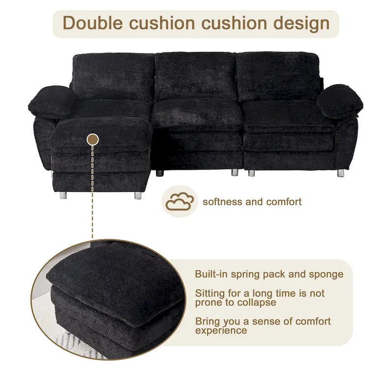 Modern dark three-seater sofa, polyester sofa sleeper, comfortable upholstered furniture for living room, apartment