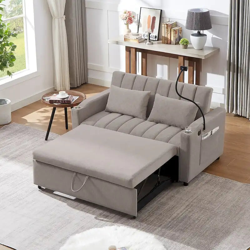 55.9 Convertible Sofa Bed Loveseat Sofa With Three Usb Ports