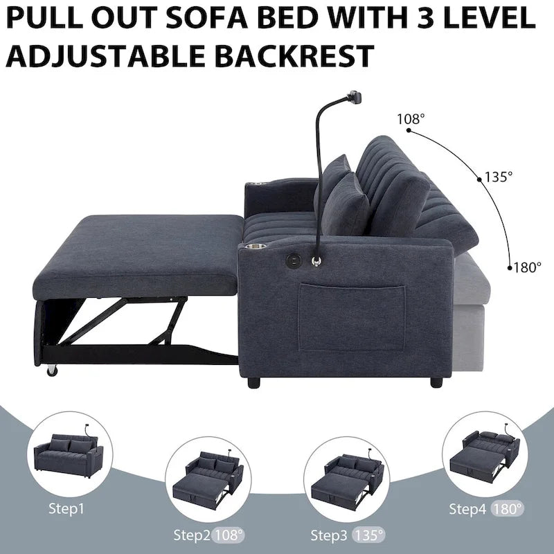 55.9 Convertible Sofa Bed Loveseat Sofa With Three Usb Ports