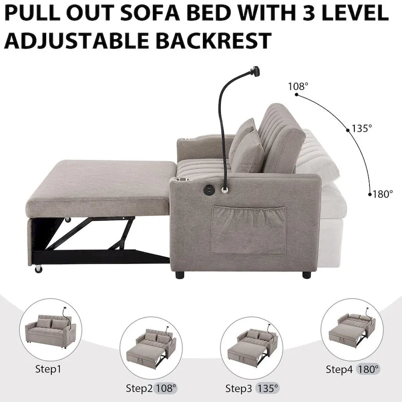 55.9 Convertible Sofa Bed Loveseat Sofa With Three Usb Ports