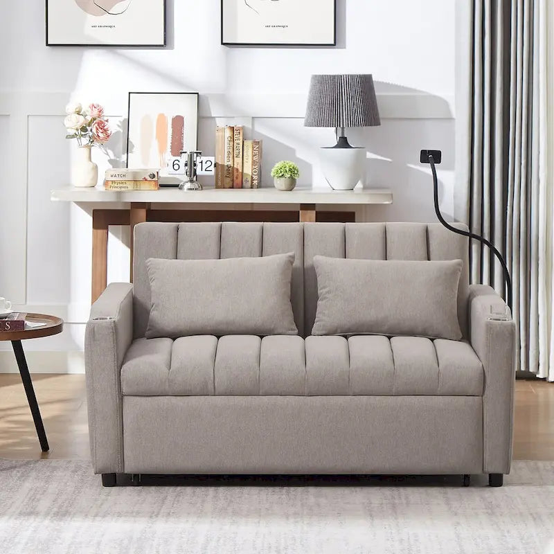 55.9 Convertible Sofa Bed Loveseat Sofa With Three Usb Ports