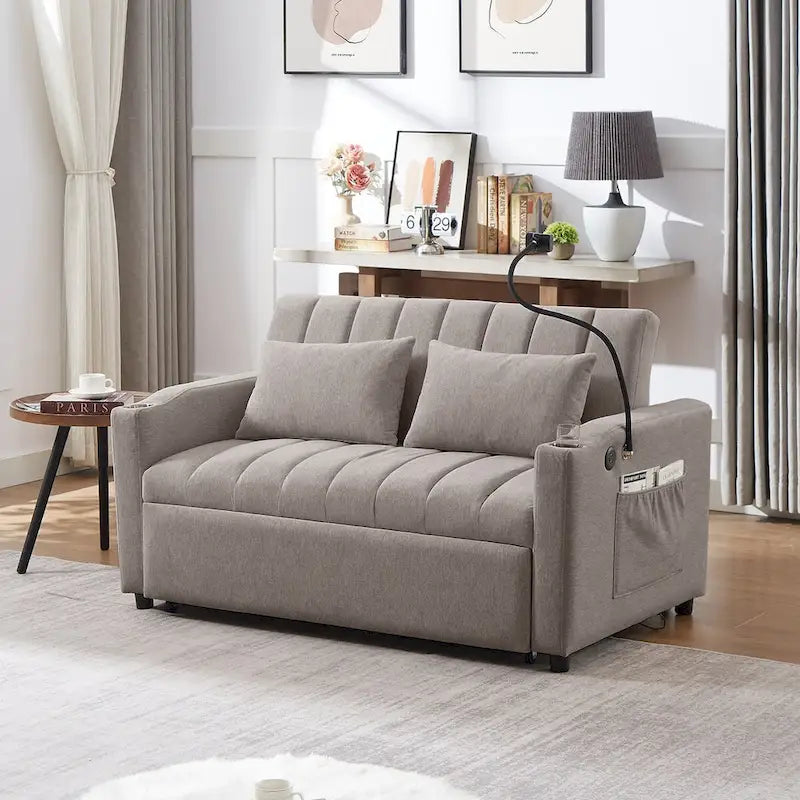 55.9 Convertible Sofa Bed Loveseat Sofa With Three Usb Ports