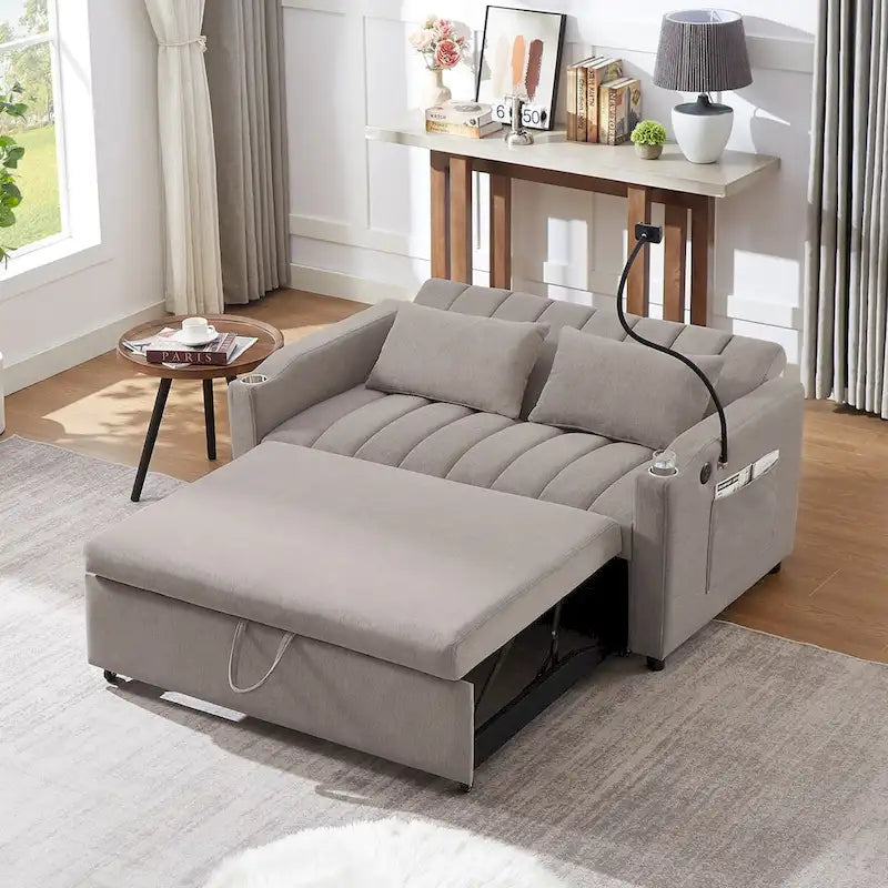 55.9 Convertible Sofa Bed Loveseat Sofa With Three Usb Ports