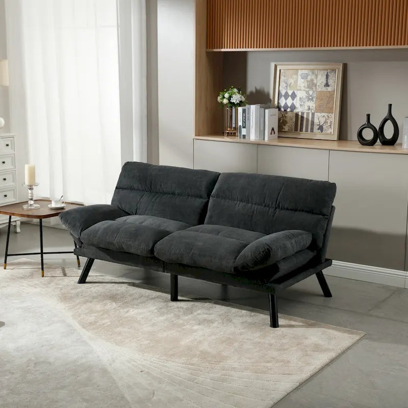 COOLMORE Linen/Microsuede/Teddy Loveseats Convertible Sleeper Sofa with metal feet