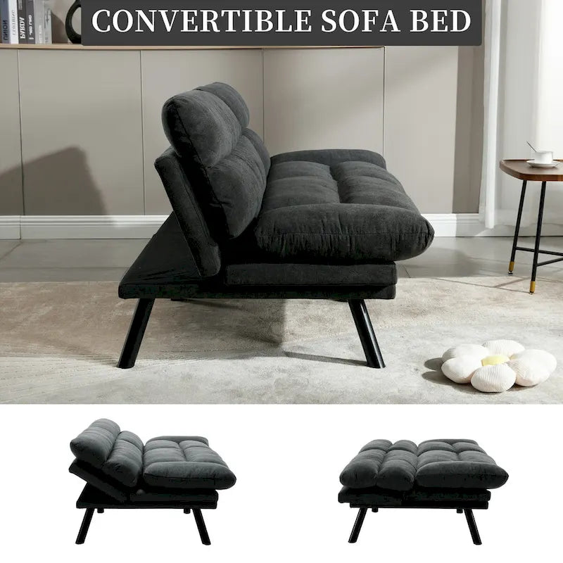 COOLMORE Linen/Microsuede/Teddy Loveseats Convertible Sleeper Sofa with metal feet