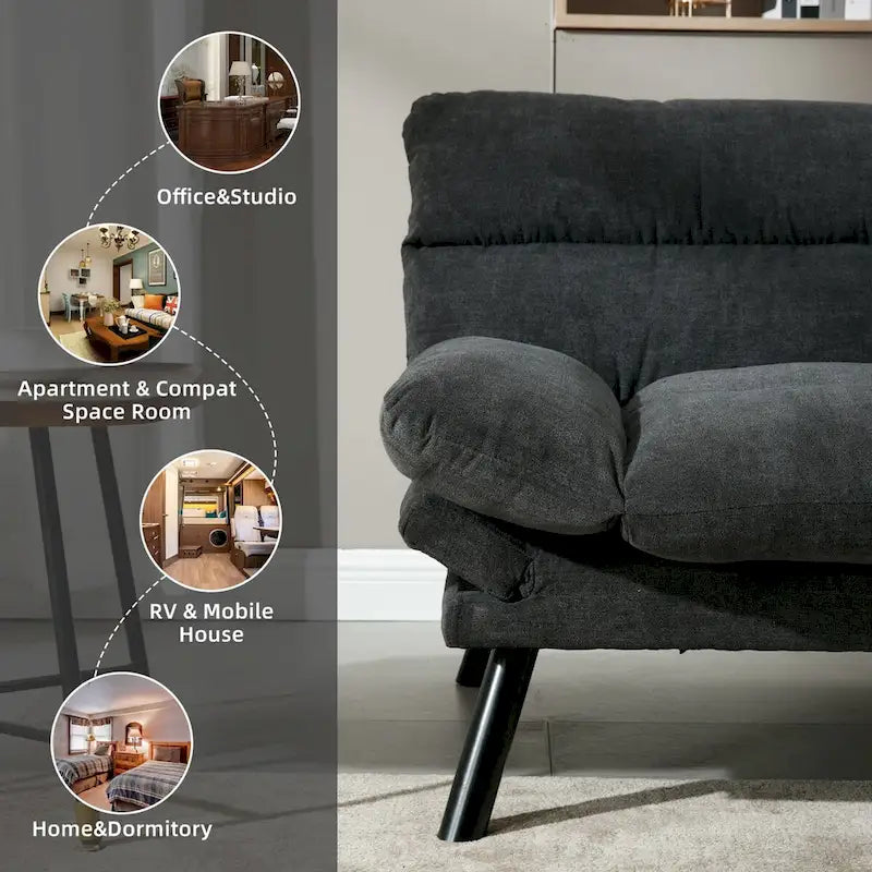 COOLMORE Linen/Microsuede/Teddy Loveseats Convertible Sleeper Sofa with metal feet
