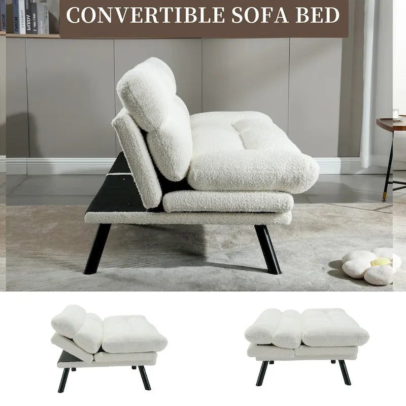 COOLMORE Linen/Microsuede/Teddy Loveseats Convertible Sleeper Sofa with metal feet