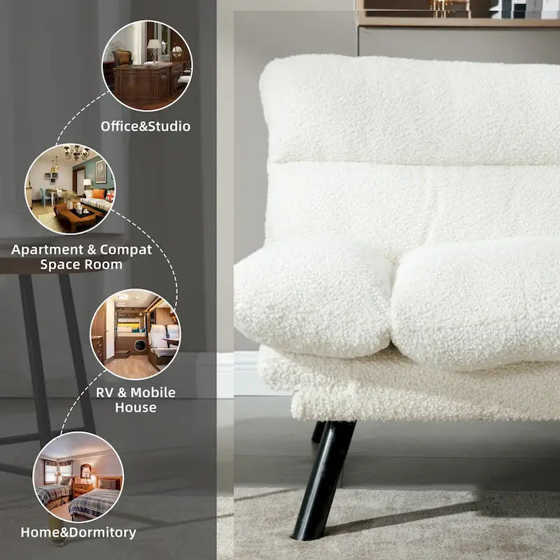 COOLMORE Linen/Microsuede/Teddy Loveseats Convertible Sleeper Sofa with metal feet