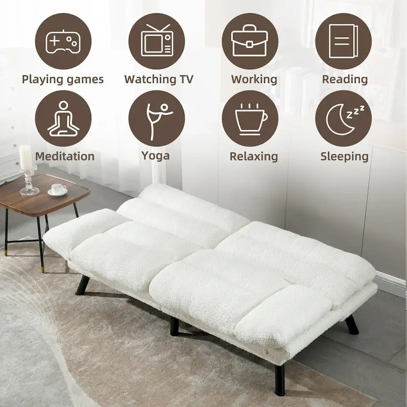 COOLMORE Linen/Microsuede/Teddy Loveseats Convertible Sleeper Sofa with metal feet