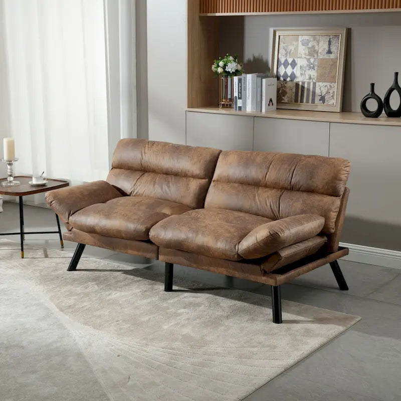 COOLMORE Linen/Microsuede/Teddy Loveseats Convertible Sleeper Sofa with metal feet