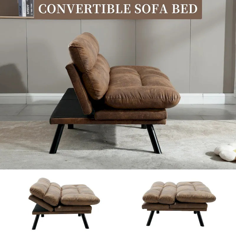 COOLMORE Linen/Microsuede/Teddy Loveseats Convertible Sleeper Sofa with metal feet