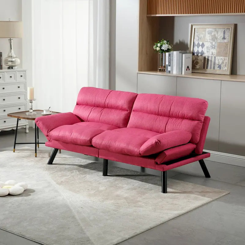 COOLMORE Linen/Microsuede/Teddy Loveseats Convertible Sleeper Sofa with metal feet