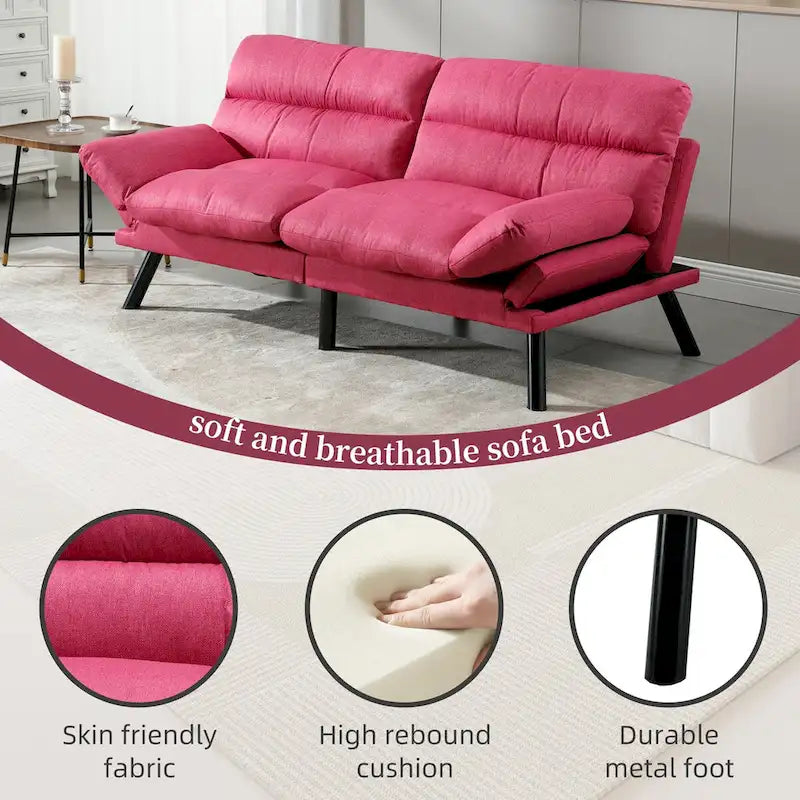 COOLMORE Linen/Microsuede/Teddy Loveseats Convertible Sleeper Sofa with metal feet