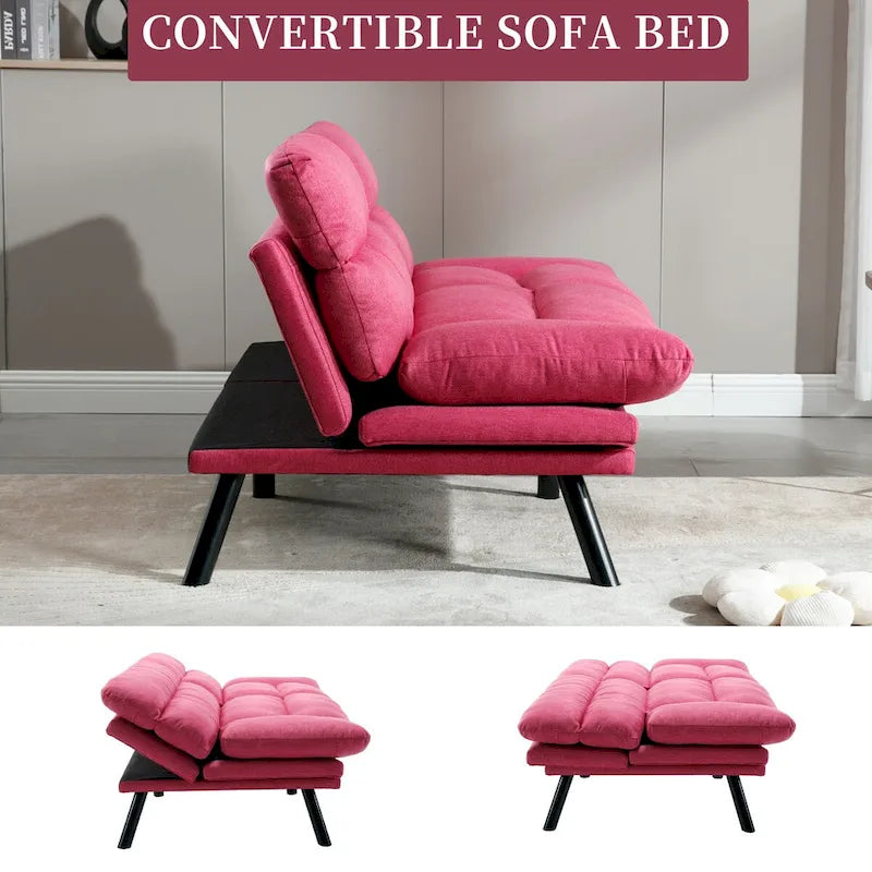 COOLMORE Linen/Microsuede/Teddy Loveseats Convertible Sleeper Sofa with metal feet