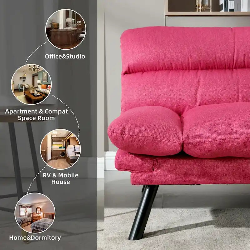 COOLMORE Linen/Microsuede/Teddy Loveseats Convertible Sleeper Sofa with metal feet