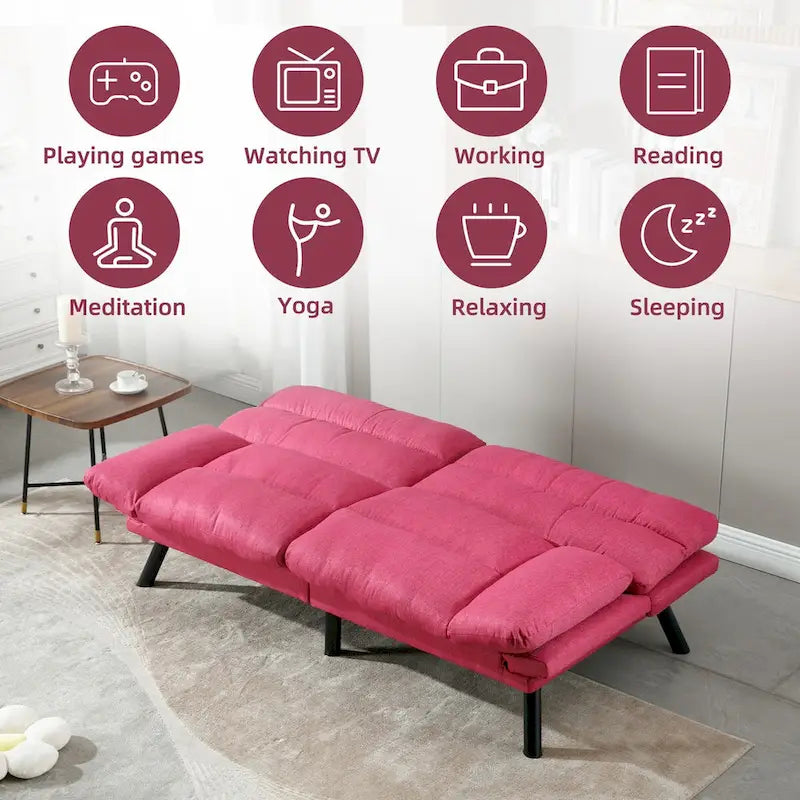 COOLMORE Linen/Microsuede/Teddy Loveseats Convertible Sleeper Sofa with metal feet