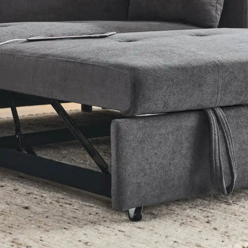54 Pull-Out Sleeper Sofa Bed Double Seat Recliner Sofa Bed with Armrests with Storage and Side Pockets,with USB Power Outlet