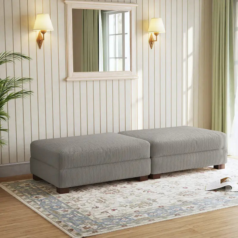 Set of 2 Upholstered Velvet Corduroy Ottoman