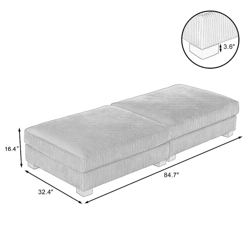 Set of 2 Upholstered Velvet Corduroy Ottoman