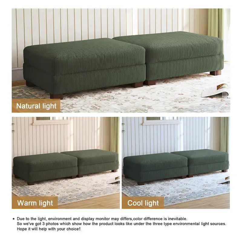 Set of 2 Upholstered Velvet Corduroy Ottoman
